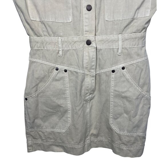 Miou Muse Utility Style Beige Cotton Romper With Button Front Pockets Medium - Picture 11 of 14